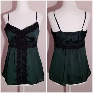 Silky Emerald Green and Black Lace Camisole